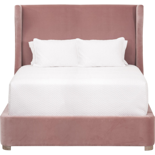 Balboa Queen Bed in Petal Pink Velvet & Natural Gray Oak